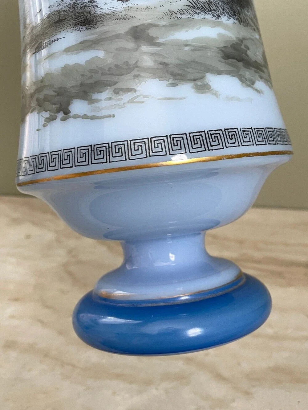 Vintage Blue Scenic Countryside Pedestal Vase | Traditional English Style
